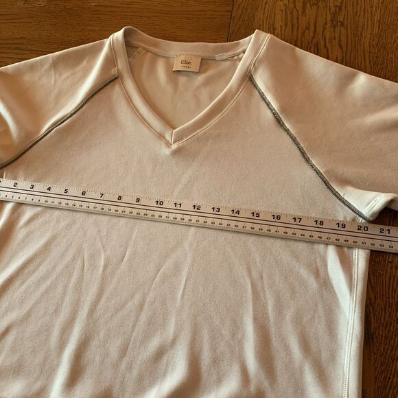 Elie Tahari Sweatshirt Sz Medium Supersoft Cream Metallic Trim Minimalist Luxury - Picture 5 of 10
